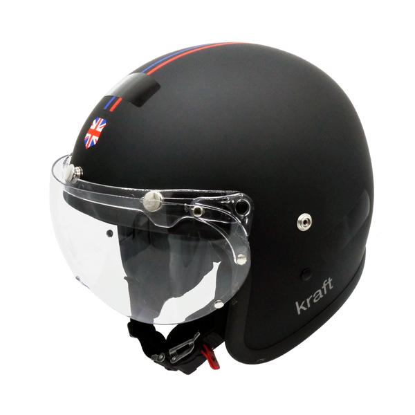 Imagem de Capacete de Moto Retro Old School Kraft Premium Lancamento Inglaterra Preto Faixa Azul