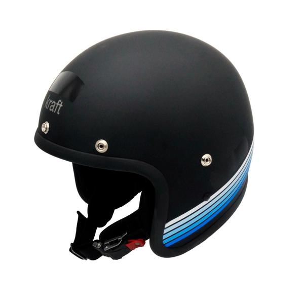 Imagem de Capacete de Moto Retro Old School Kraft Premium Lancamento Race Preto Azul