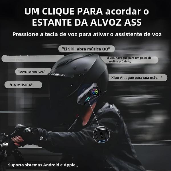 Imagem de Capacete de Motocicleta com Bluetooth - 2000mAh, Sem Fio e À Prova D'Água