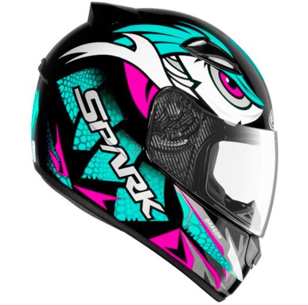 Imagem de Capacete Ebf New Spark Dragon Verde e Rosa Mais Viseira Fumê