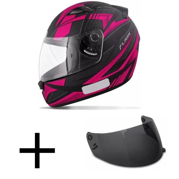 Imagem de Capacete Ebf New Spark Flash Preto e Rosa Fosco Mais Viseira Fumê