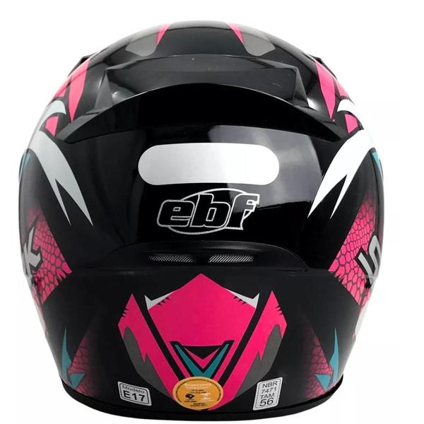 Imagem de Capacete Ebf Spark Dragon Preto Rosa Com Narigueira Mais Viseira Camaleão e Adesivo Branco