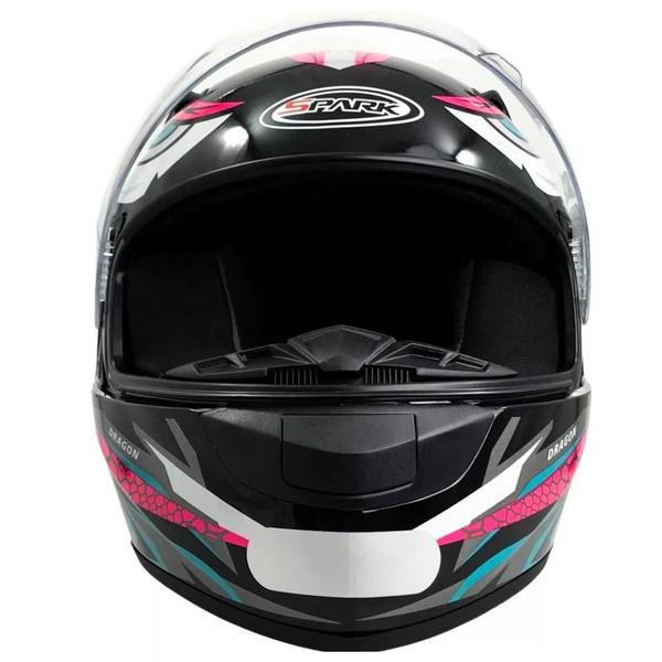 Imagem de Capacete Ebf Spark Dragon Preto Rosa Com Narigueira Mais Viseira Camaleão e Adesivo Preto