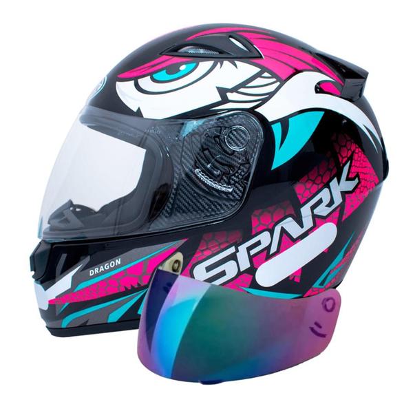 Imagem de Capacete Ebf Spark Dragon Preto Rosa Mais Viseira Camaleão