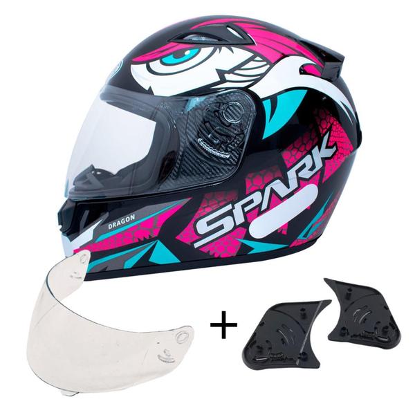 Imagem de Capacete Ebf Spark Dragon Preto Rosa Mais Viseira Cristal e Reparo