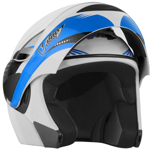 Imagem de Capacete Escamoteável Robocop Articulado Pro Tork V-pro Jet 2 Carbon Branco Masculino Feminino