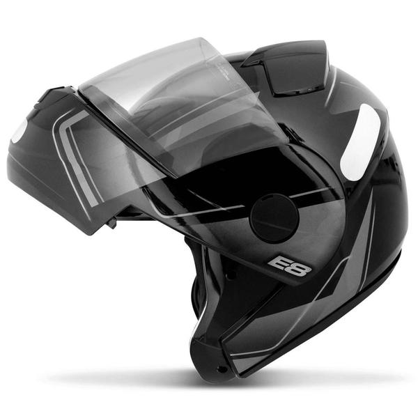 Imagem de Capacete Escamoteável Robocop EBF Novo E8 Drift Preto e Prata Moto - EBF Capacetes