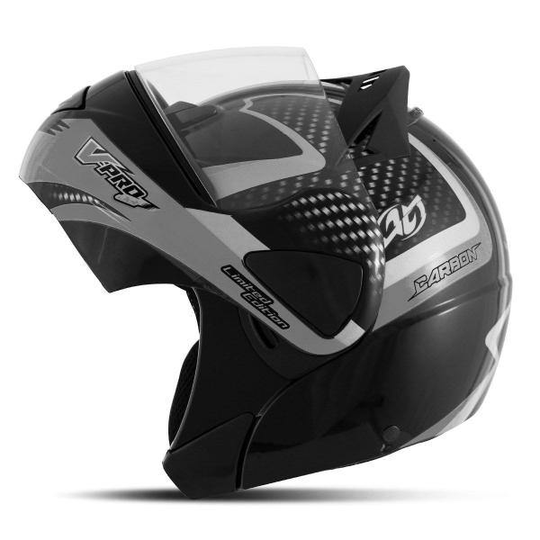 Imagem de Capacete Escamoteavel Robocop Esportivo Pro Tork V-Pro Jet 2 Carbon Preto Feminino Masculino