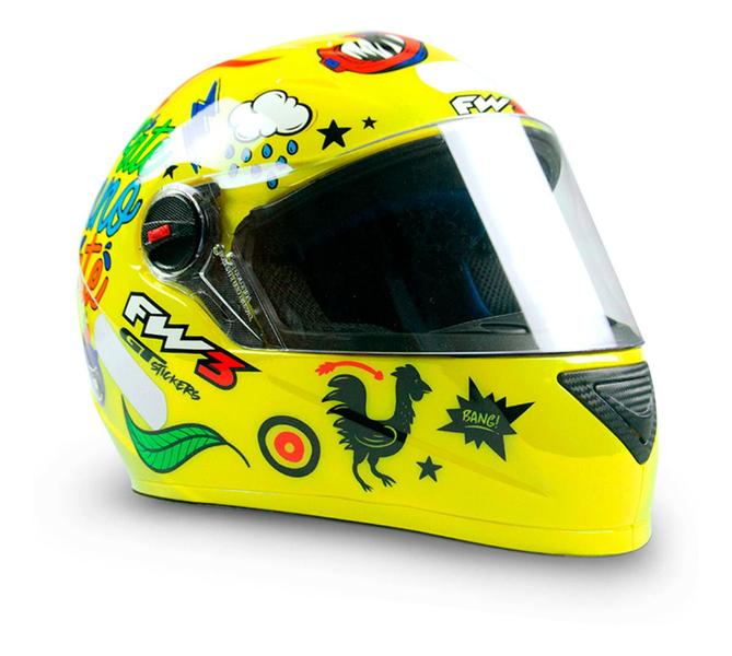 Imagem de Capacete Fechado Moto Com Narigueira Gtn Masculino Stickers Variados Amarelo Resistente Tamanho 60 Fw3