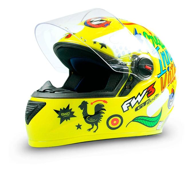 Imagem de Capacete Fechado Moto Com Narigueira Gtn Masculino Stickers Variados Amarelo Resistente Tamanho 60 Fw3