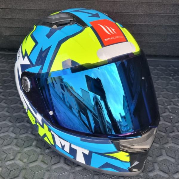 Imagem de Capacete Fechado Mt Stinger2 Meld C7 Amarelo Azul + Vis Azul