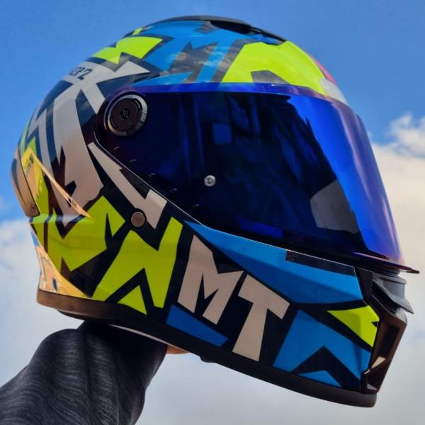 Imagem de Capacete Fechado Mt Stinger2 Meld C7 Amarelo Azul + Vis Azul