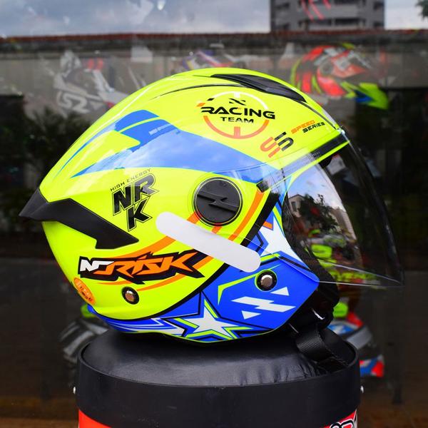 Imagem de Capacete Feminino Aberto Norisk Neo Galaxy Amarelo Azul Moto