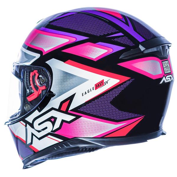 Imagem de Capacete Feminino ASX Eagle SV Fast Preto Lilas e Rosa Brilhante