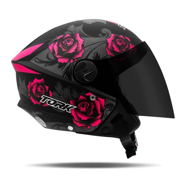 Imagem de Capacete Feminino Barato  Aberto Para Moto Flores