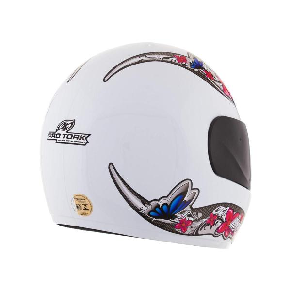 Imagem de Capacete Feminino Branco Tamanho 58 ProTork Viseira Cristal Casco Em ABS E Cinta Jugular Com Fecho Revestido Em EPS