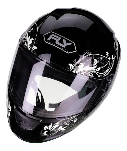 Imagem de Capacete Feminino Fly F9 Lyrical Preto Brilahente Branco Com Viseira Fumê Extra