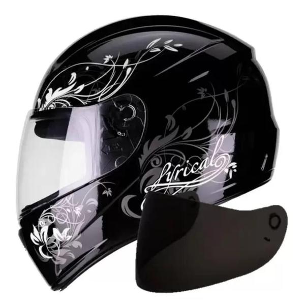 Imagem de Capacete Feminino Fly F9 Lyrical Preto Brilhante Branco Com  Viseira Fumê Extra