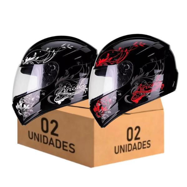Capacete Feminino Masculino Fly F9 Lyrical Preto Branco e Preto Vermelho Kit 2 Unidades Imagem de Capacete Feminino Masculino Fly F9 Lyrical Preto Branco e Preto Vermelho Kit 2 Unidades