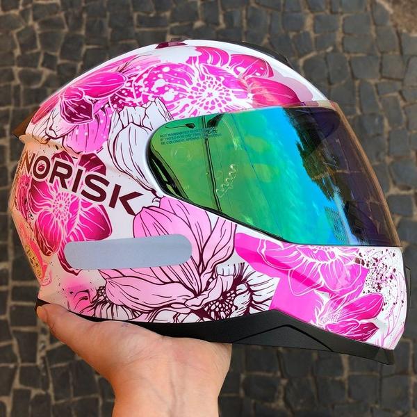 Imagem de Capacete Feminino Norisk Razor Bloom Rosa + Viseira Camaleão