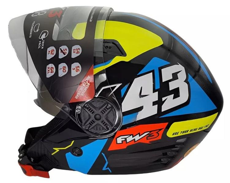 Imagem de Capacete Fw3 Aberto X Open Up 43 Amarelo Oculos Fume Interno