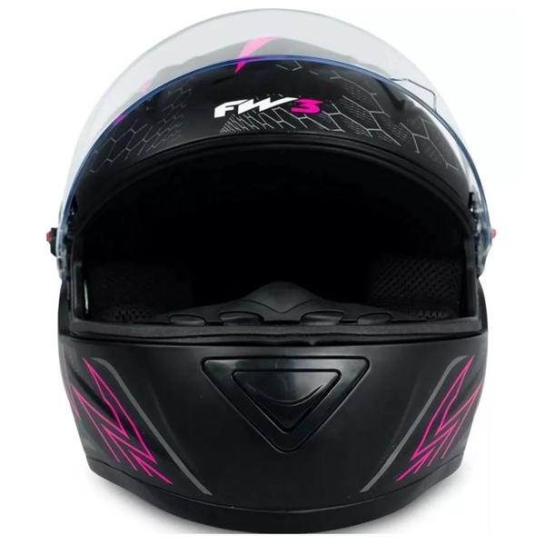 Imagem de Capacete Fw3 Fechado Gt2 Preto Fosco Rosa Mais Viseira Cristal 2.2mm