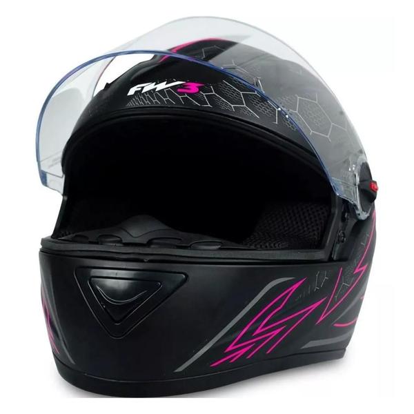 Imagem de Capacete Fw3 Gt2 Preto Fosco Rosa Mais 2 Viseiras Extra Cristal e Fumê