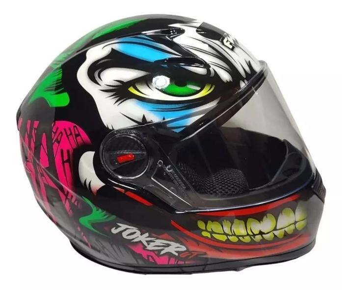 Imagem de Capacete Fw3 Joker Coringa Preto Brilhante Viseira Camaleão