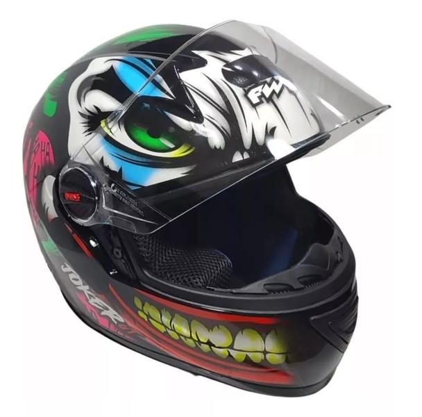 Imagem de Capacete Fw3 Joker Coringa Preto Brilhante Viseira Camaleão