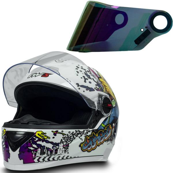 Imagem de Capacete Fw3 Street Branco Brilhante 58 + Viseira Camaleão