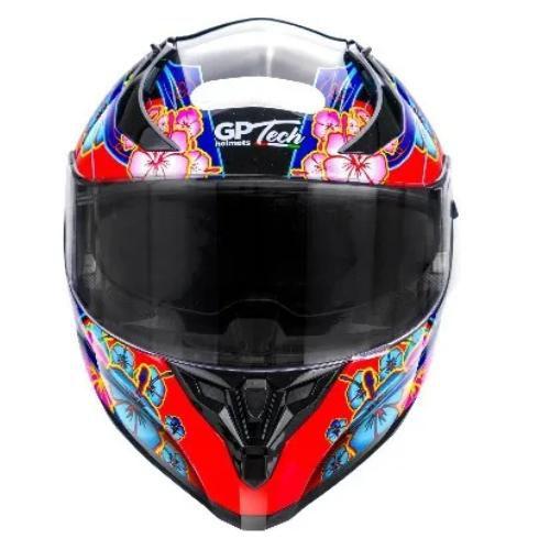 Imagem de Capacete Gp Tech V128 Com Viseira Solar  Flower Preto Azul 60 Brilho