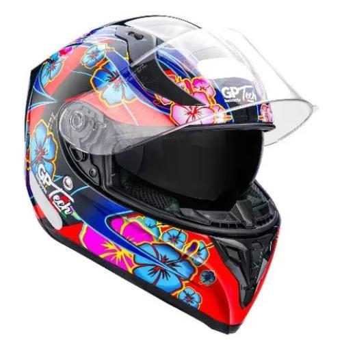 Imagem de Capacete Gp Tech V128 Com Viseira Solar  Flower Preto Azul 60 Brilho