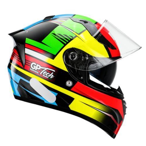 Imagem de Capacete Gp Tech V128 Flag Com Viseira Solar Vermelho Amarelo Verde 56 Brilho