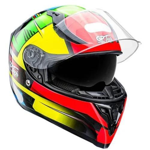 Imagem de Capacete Gp Tech V128 Flag Com Viseira Solar Vermelho Amarelo Verde 58 Brilho