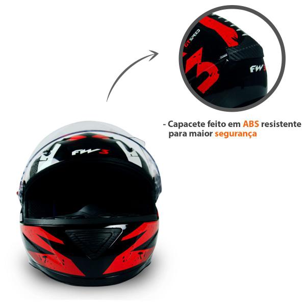 Imagem de Capacete Gtn Speed Tamanho 58 Preto Vermelho Resistente Com Viseira Fw3 Para Moto Narigueira Fechado