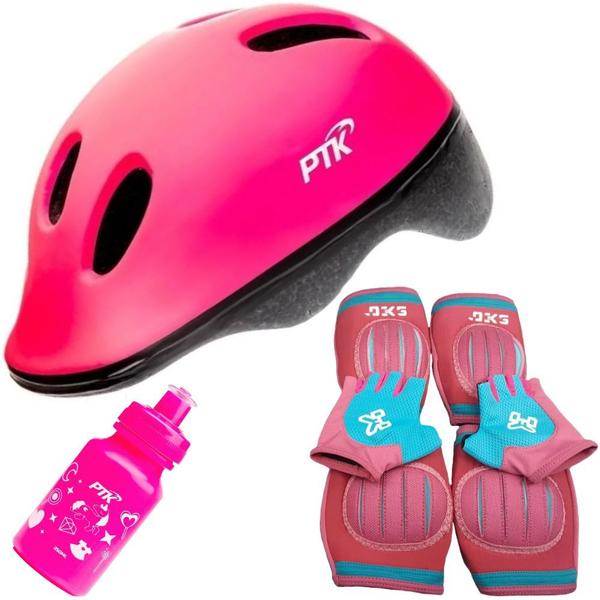 Imagem de Capacete Infantil Bicicleta + Joelheira + Cotoveleira + Luva + Garrafinha