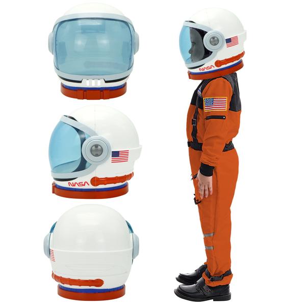 Imagem de Capacete Infantil Espacial c/ Viseira Móvel - Azul e Laranja, Fantasia de Astronauta para Halloween e Classe