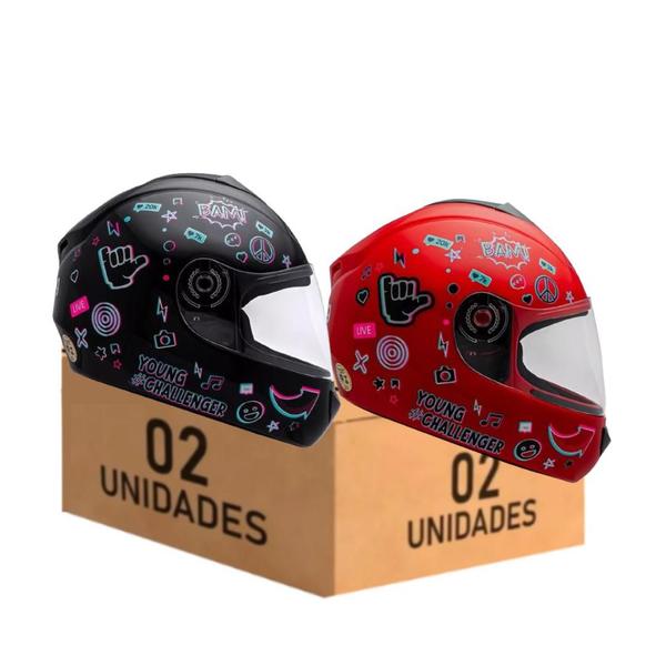 Imagem de Capacete Infantil Preto Vermelho Fly Young Hg Live Kit 2 Unidades