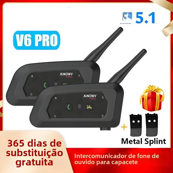 Imagem de Capacete Interfone Bluetooth Xinowy V6 Pro - Comunicador para Motocicleta à Prova d'Água