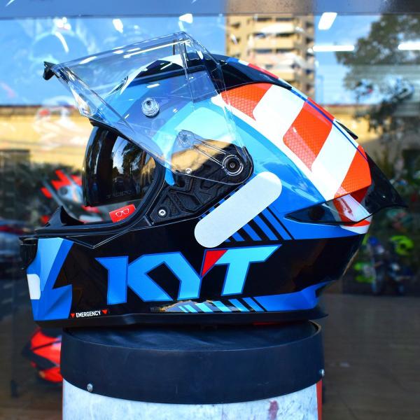 Imagem de Capacete KYT R2R Straight Azul Esportivo Moto GP Óculos