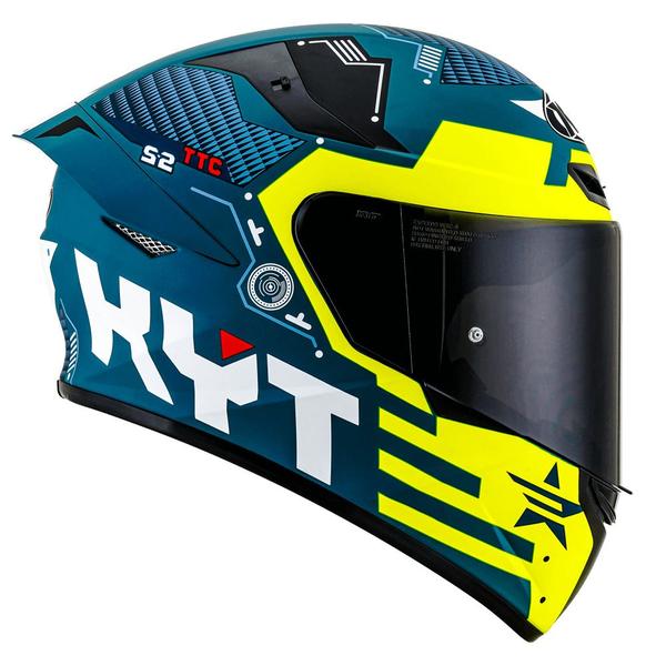 Imagem de Capacete KYT TT Course Fuselage Azul e Amarelo Mais Viseira Fumê