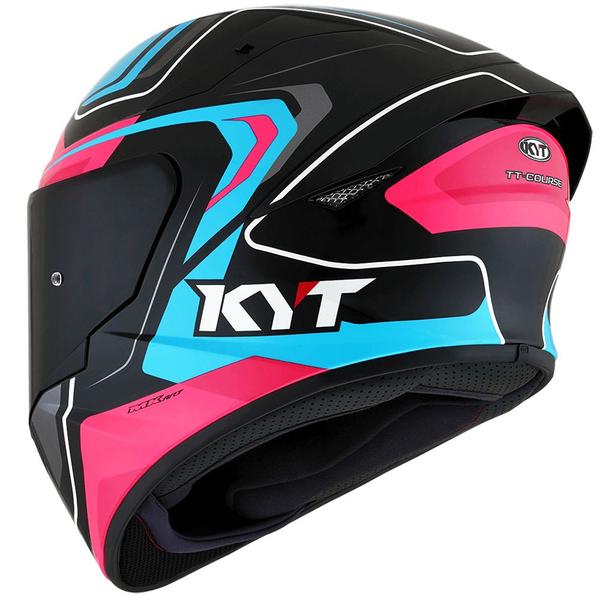 Imagem de Capacete KYT TT Course Overtech Preto Azul e Rosa Mais Viseira Camaleão