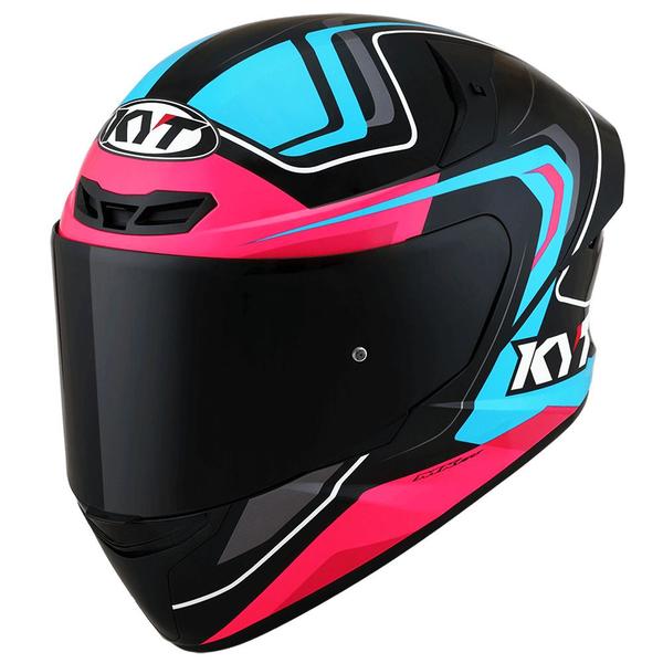 Imagem de Capacete KYT TT Course Overtech Preto Azul e Rosa Mais Viseira Camaleão