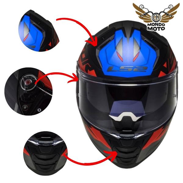 Imagem de Capacete LS2 Vector 2 FF811 Absolute - Azul/Vermelho/Preto Fosco 56/S