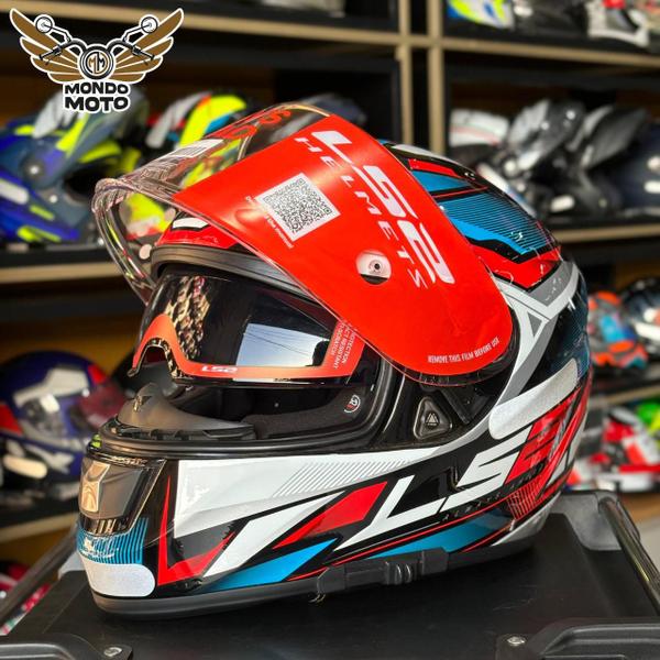 Imagem de Capacete LS2 Vector Evo FF397 Rider Azul e Vermelho 58/M - Motoqueiro - Motociclista - Tricomposto - Óculos interno Masculino - Feminino