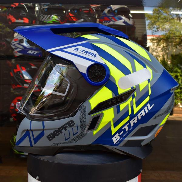 Imagem de Capacete Masculino Bieffe B-Trail Defender Azul Amarelo Moto