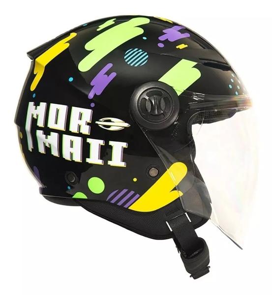 Imagem de Capacete Mormaii Lite Galaxy Preto Fosco Aberto Queixeira