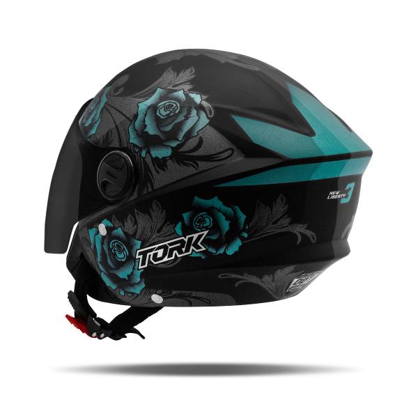 Imagem de Capacete Moto Aberto New Liberty Three 3 Flowers Brilhante Viseira Fumê Pro Tork