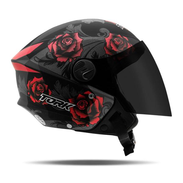 Imagem de Capacete Moto Aberto Urbano New Liberty 3 Three Flowers Brilhante Viseira Fume Pro Tork