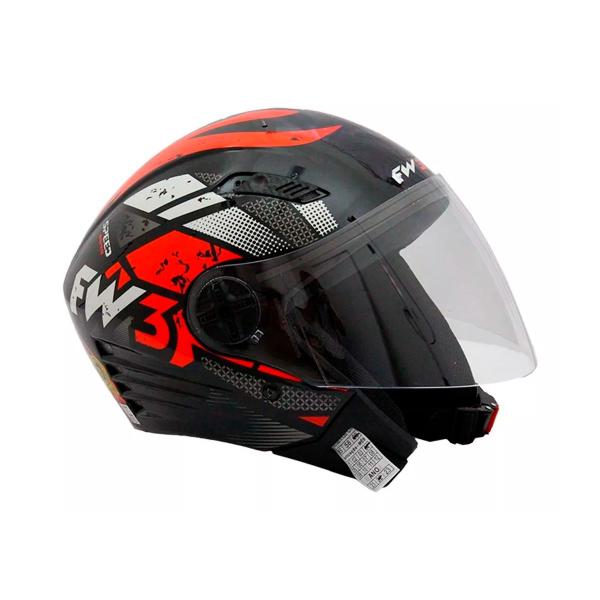 Imagem de Capacete Moto Aberto X Open Speed Preto Com Vermelho Viseira Cristal Inmetro Tamanho 56 - FW3